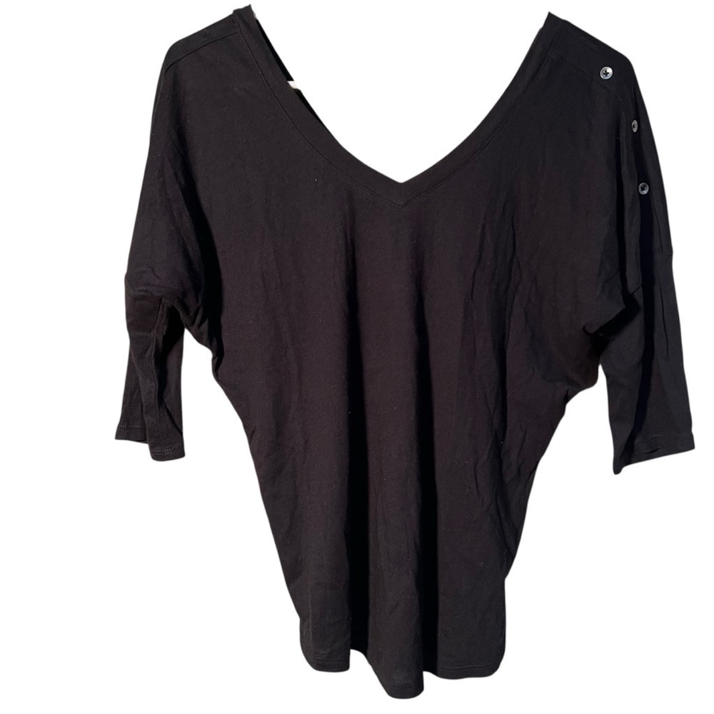 Express Women's Size XS V-Neck V-Back Dolman Sleeve T-Shirt Black Button Sleeve